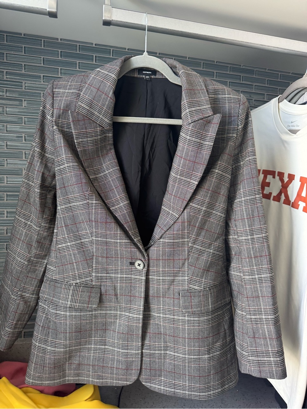 Express Plaid Blazer in Gray with Red Windowpane